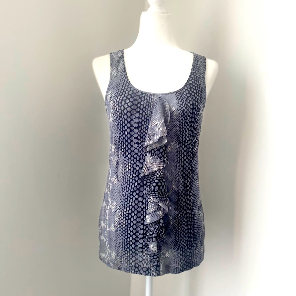 Express Women's Black/Gray Stretch Ruffle Tank ~ M